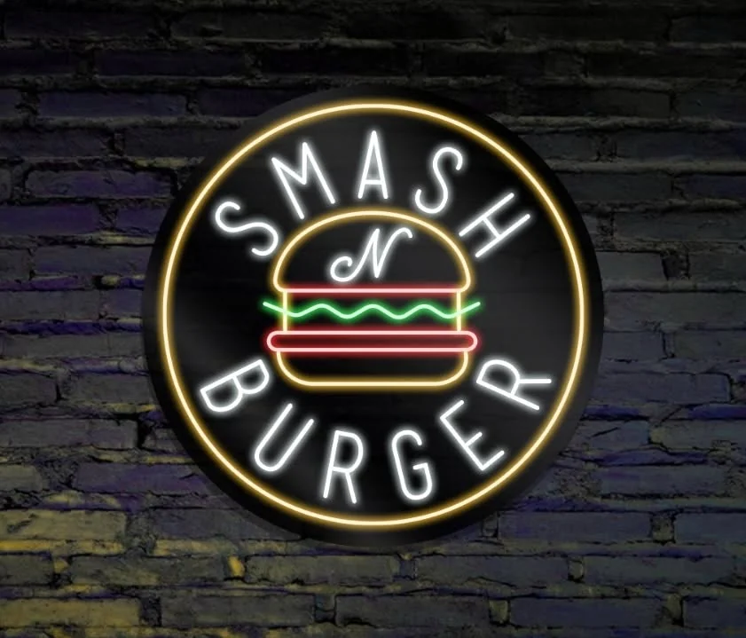 Rótulo de neón de Smash & Burger